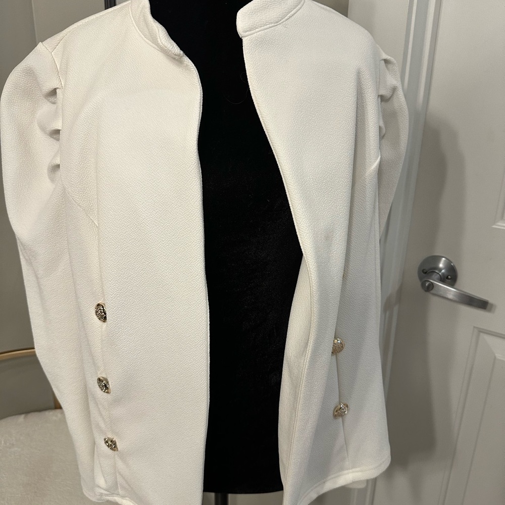 SHEIN White Blazer with Gold Button Accents